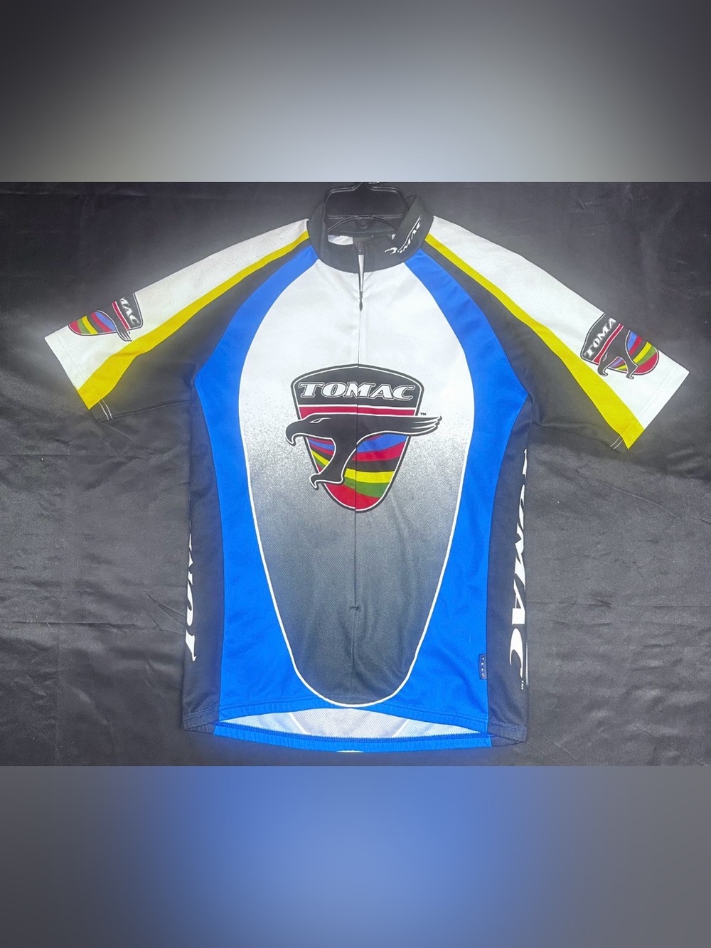#D-1 Tomac Short Sleeve Cycling Jersey in Blue, White, Yellow-Sz Medium